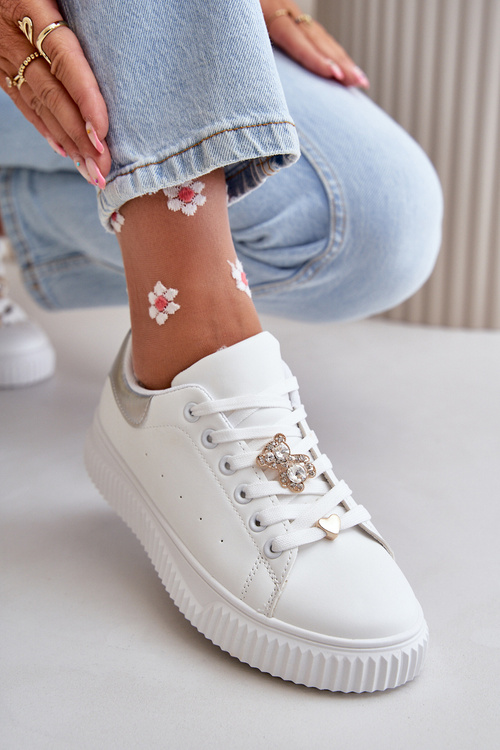 Low Sneakers Made Of Eco Leather With Embellishments White-Silver Cillione