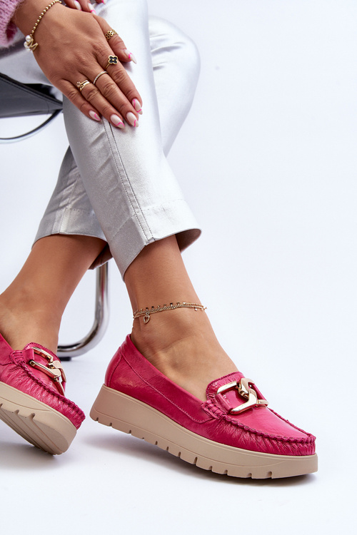 Zazoo Leather Platform Moccasins with Decoration Fuchsia