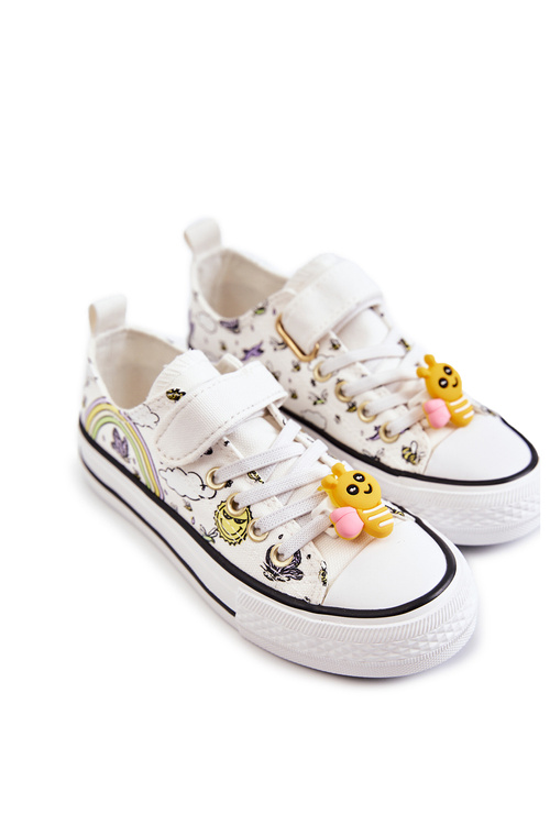 Children's Sneakers With Velcro Print White Lace