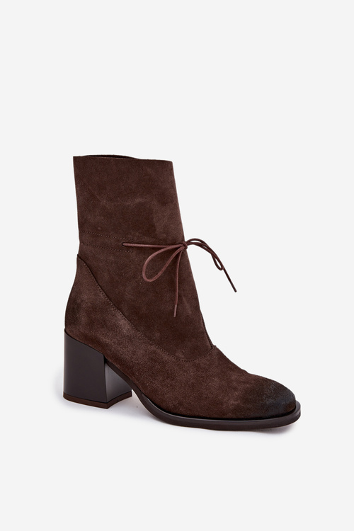 Leather Suede Women's Ankle Boots on Heel Zazoo 1151 Chocolate