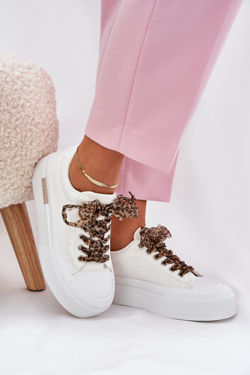 Women's sneakers on a chunky platform with decorative lacing white Zidora