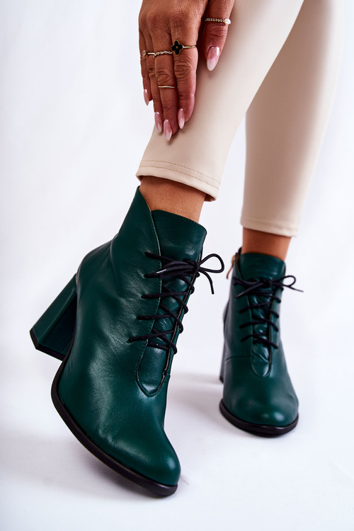 Botki Damskie Skóra Słupek Zielone Carrice