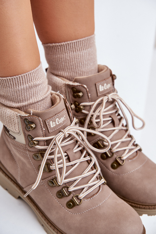 Damskie Trapery Ocieplane Ciemnobeżowe LCJ-24-03-3042