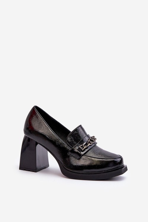 Black Patent Leather Pumps on Chunky Heel Terimene