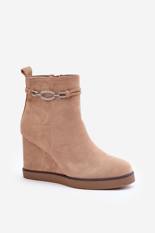 Wedge Ankle Boots With Decorative Strap Beige Kaiviana