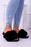 Lu Boo Women's Fur Flip Flops Black Fur XXL