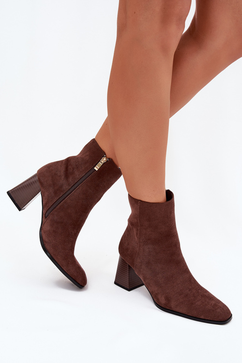 Women'S Ankle Boots Made Of Eco Suede With Heel Zipper Brown Zelita
