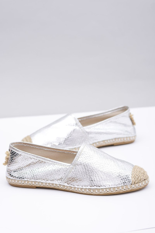 Lu Boo | Wsuwane Srebrne Damskie Espadryle Wąż Pray