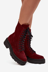 Damskie Botki Workery Ocieplane Zamszowe Bordowe  Zazoo 4213