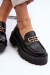 Loafersy Damskie Masywne Skóra Naturalna Czarne Zazoo 20164