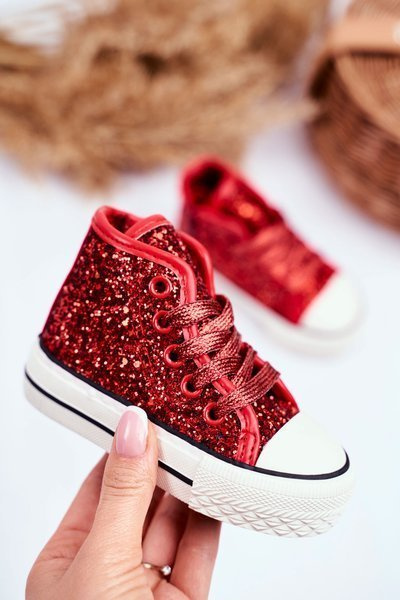 Children's Sneakers With Glitter Red Ally