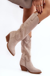 Women's Cowboy Boots with Heels Knee-high Light Beige Oppore