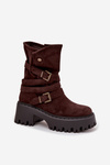 Women's ankle boots on chunky heel with buckles and strap chocolate Nerelisa