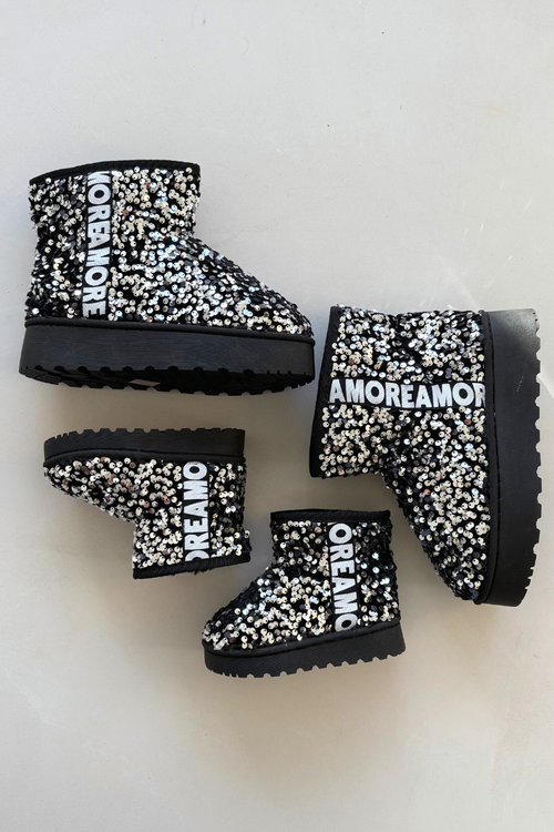Kids Snow Boots insulated with Sequins Black-Silver ERebbica