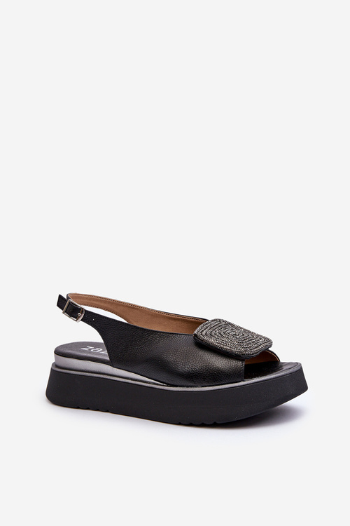 Zazoo 1786 Leather Women's Platform Sandals with Embellishment Black