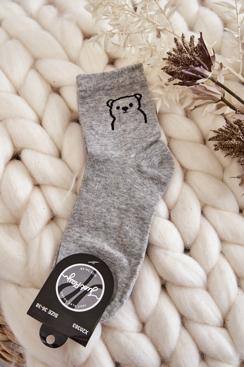 Women's Cotton Socks With A Teddy Bear Grey
