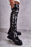 Lacquered Boots Over the knee On Flat Heel GOE KK2N4023 Black