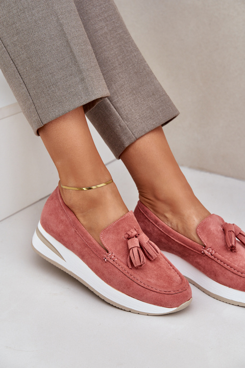 Moccasins On A Delicate Wedge Eco Suede Pink Challavia