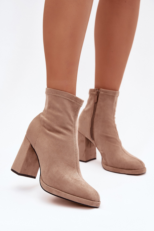 Women's ankle boots from eco suede with heel beige Karvella