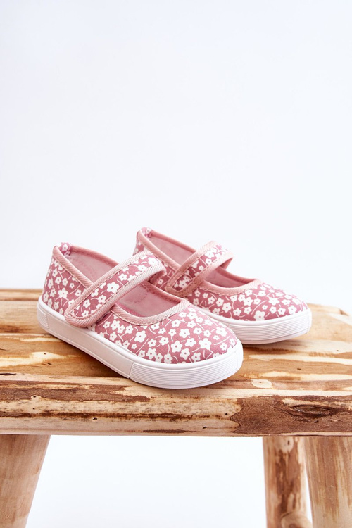 Children's Velcro Ballerinas In Print Pink Selah