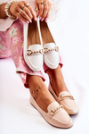 Women's Leather Loafers With Decorative Pearls Beige Sergia