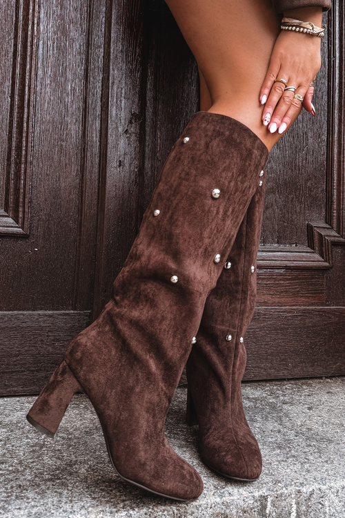 Women's Winter Heeled Boots with Decorative Details Chocolate Lucinda