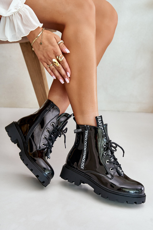 Lacquered Worker Boots Women's Insulated With Writings Black Zinfreya