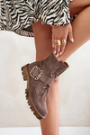 Zazoo 2951 Suede Ankle Boots With Decorative Buckle Dark Beige