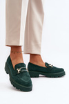 Suede Classic Fringed Loafers Green Averil