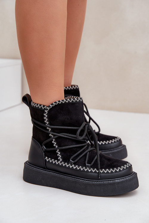 Women's Snow Boots With Embroidery On Platform Black Naleris