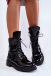 Women's Lacquered Lace-up Boots Black Laverda