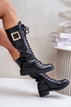 Combat Boots With Decorative Buckle Black Linnealisa