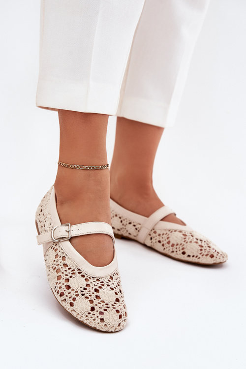 Perforated Ballerinas With Strap Beige Orphali