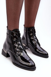 Lacquered Warm Laced Boots Black Cathrine