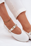 Women's Ballet Flats With Strap And Golden Decorations White Firicene