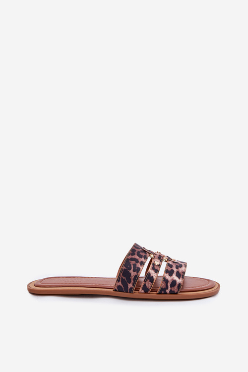 Flat Women's Slippers With Gold Detail Leopard Noroti
