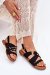Women's sandals on flat heels with golden studs black Zanira