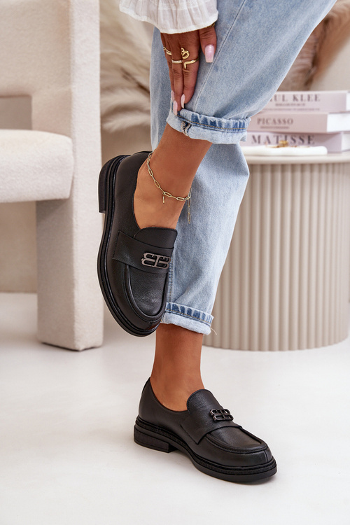 Eleganckie Półbuty Damskie Na Płaskim Obcasie Czarne Zazoo 20174