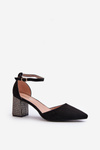 Black Faux Suede Court Shoes on Embellished Stiletto Anlitela