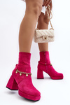 Women's ankle boots with chunky heel and chain detail Fuchsia Tiselo