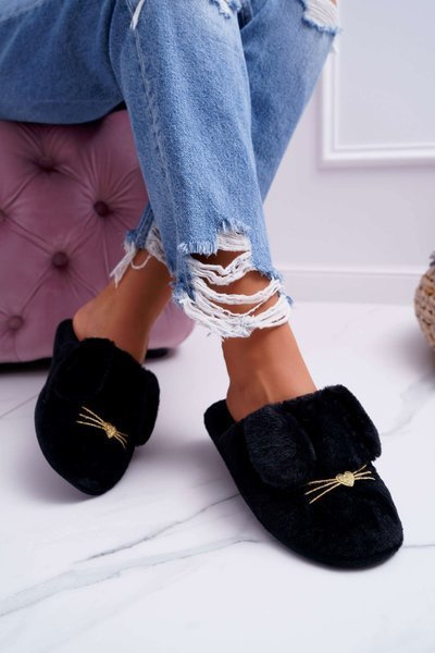 Ladies' Slippers With Fur And Ears Black Semmi