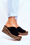 Leather Wedge Slippers Black Nicole 2559