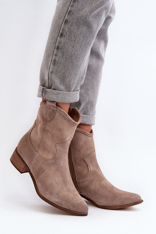Suede Cowboy Boots with Low Heel Zazoo 3329 Cappucino