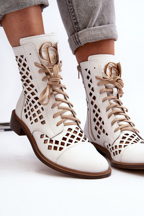 Openwork Leather Boots Zazoo 2695 White