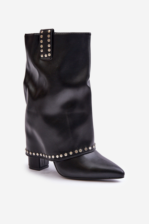 Insulated ankle boots with rolled cuff on heel black Tamalis