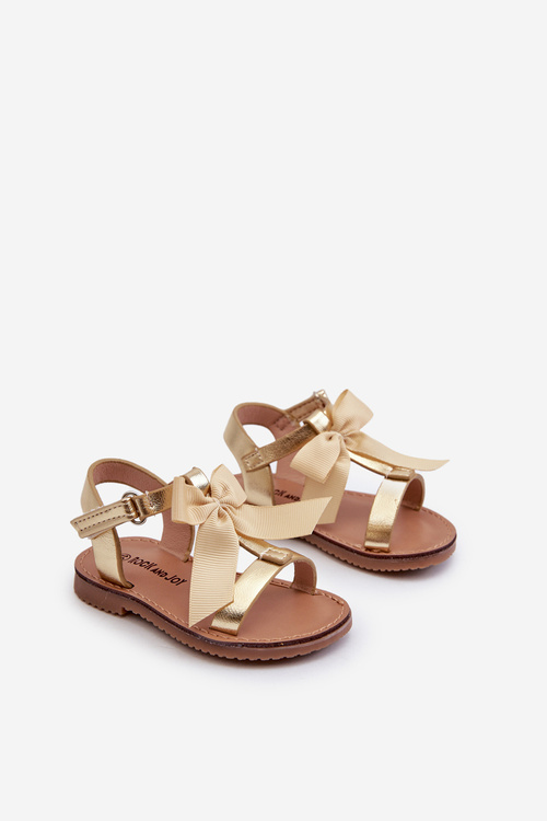 Children's Sandals With Bow and Velcro Golden Joratia