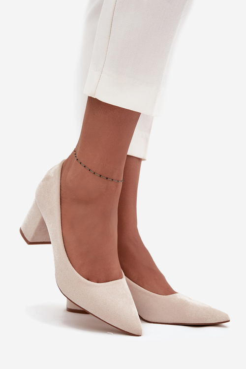 Women's Pumps with Pointed Toes on Block Heel Beige Pavira