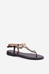 Ladies Flat Sandals With Crystals Black Fiolalia