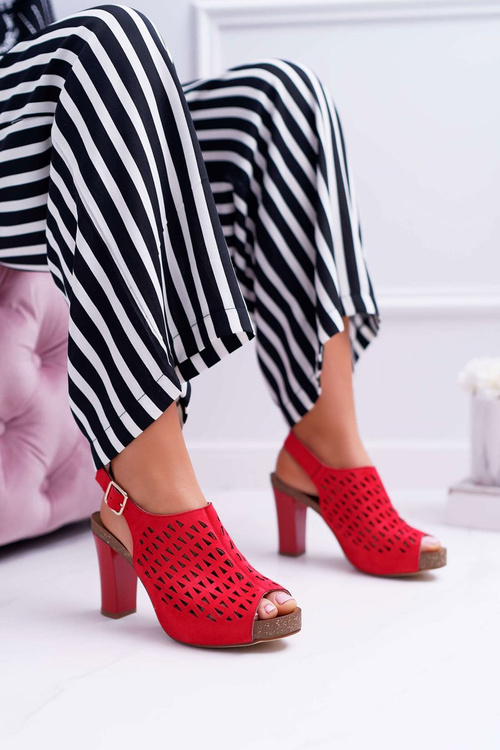 Sandały Damskie Na Słupku Sergio Leone SK850 Czerwone Farmona