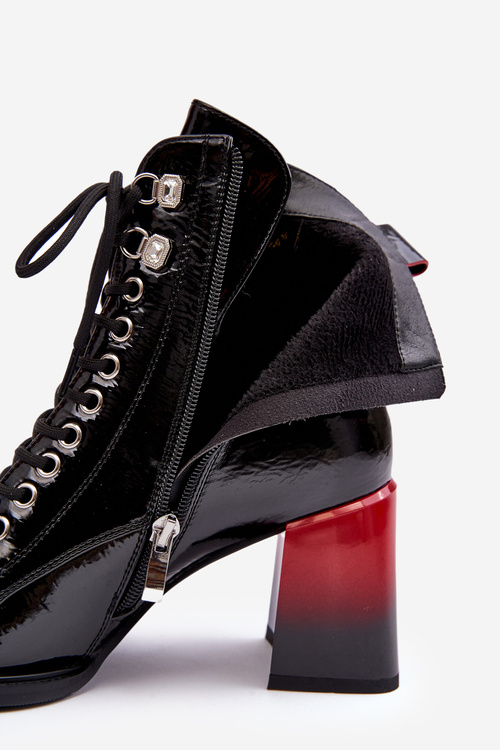 Ladies Glossy Lace-up Boots on Heel D&A MR870-06 Black